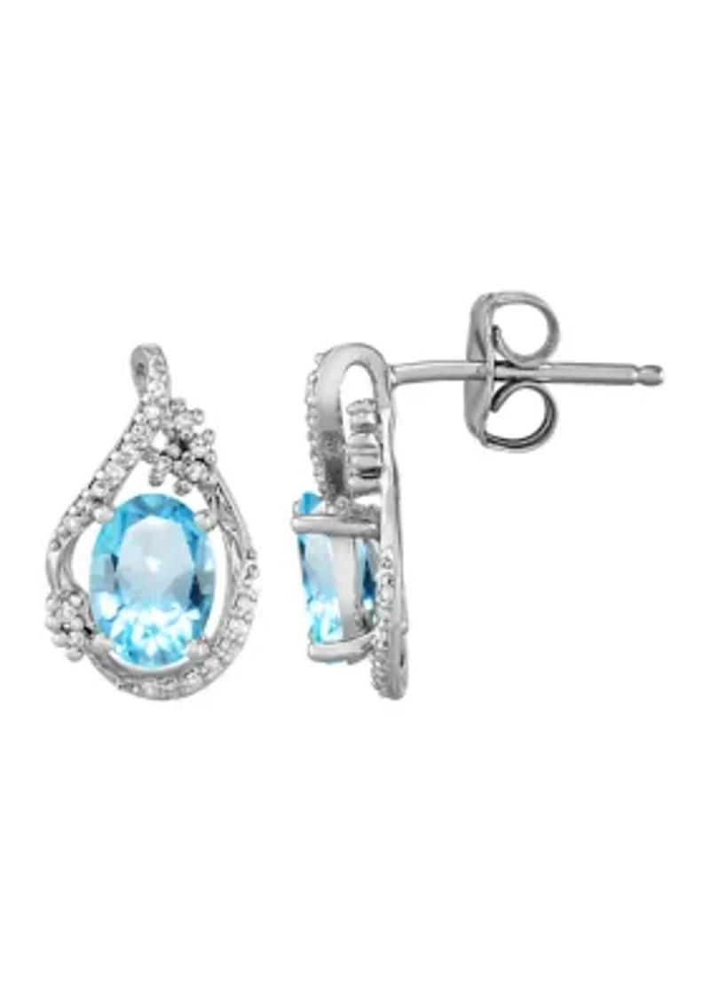 1/10 ct. t.w. Diamond and Swiss Blue Topaz Earrings in Sterling Silver
