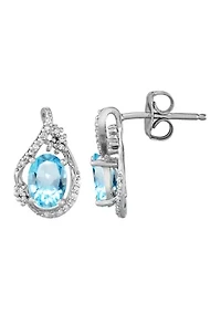 1/10 ct. t.w. Diamond and Swiss Blue Topaz Earrings in Sterling Silver