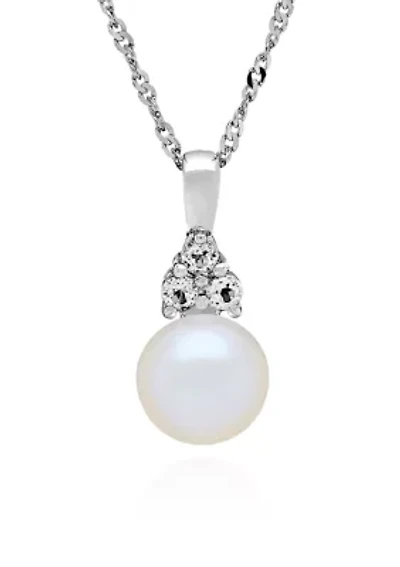Freshwater Pearl and White Topaz Pendant Necklace in Sterling Silver