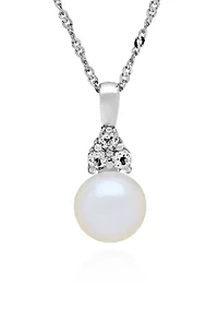 Freshwater Pearl and White Topaz Pendant Necklace in Sterling Silver