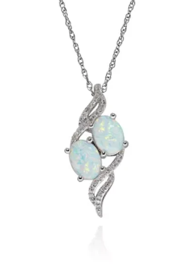 Opal and Diamond Pendant in Sterling Silver