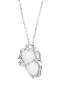 Lab Grown Diamond and Opal Angel and Evil Pendant with 18" Rope Chain in Sterling Silver