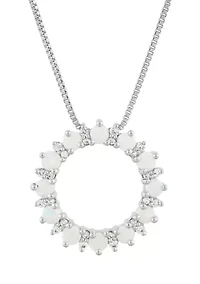 Lab Created Opal and White Sapphire Circle Pendant Necklace with 18" Box Chain in Sterling Silver