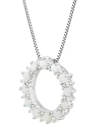 Lab Created Opal and White Sapphire Circle Pendant Necklace with 18" Box Chain in Sterling Silver