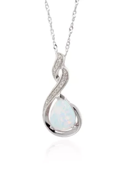 Created Opal & Diamond Pendant in Sterling Silver
