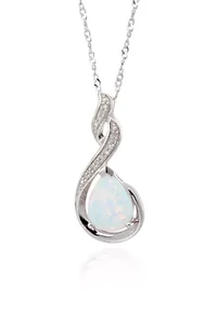 Created Opal & Diamond Pendant in Sterling Silver