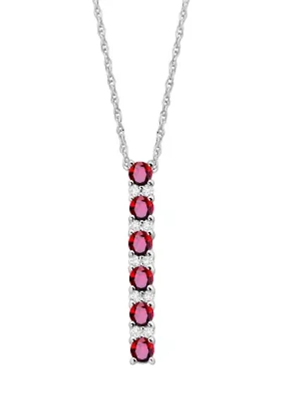 Created Ruby and Created White Sapphire Necklace in Sterling Silver with 18" Cable Chain