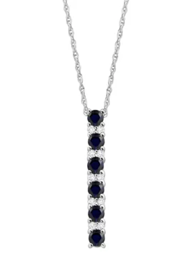 Created Sapphire and Created White Sapphire Necklace in Sterling Silver with 18" Cable Chain