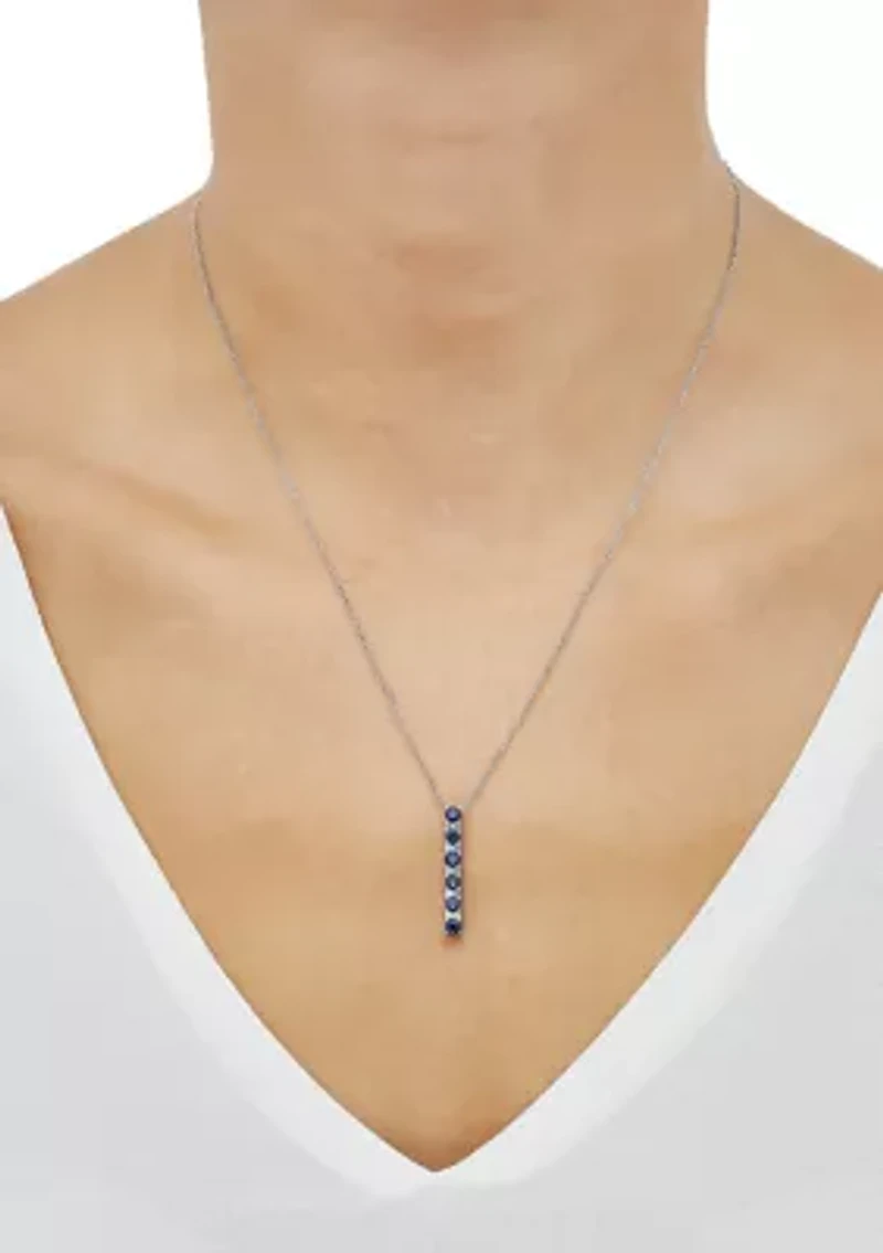 Created Sapphire and Created White Sapphire Necklace in Sterling Silver with 18" Cable Chain