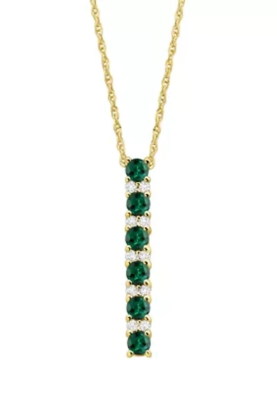 Created Emerald and Created White Sapphire Necklace in Sterling Silver with 18" Cable Chain