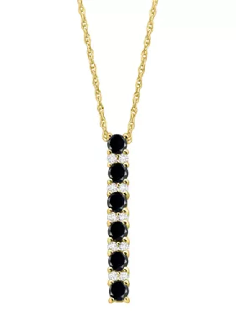 Onyx and Created White Sapphire Necklace in Sterling Silver with 18" Cable Chain