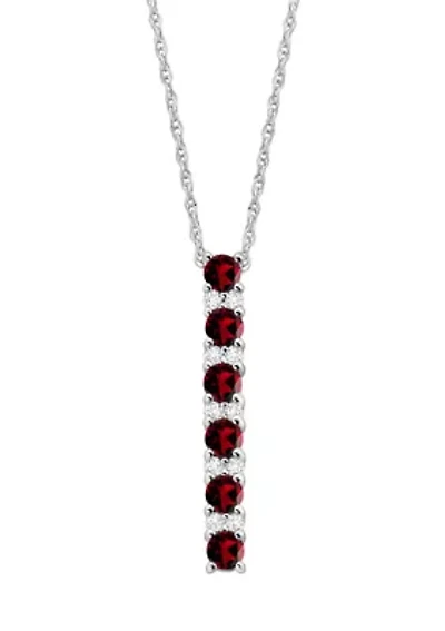 Garnet and Created White Sapphire Necklace in Sterling Silver with 18" Cable Chain