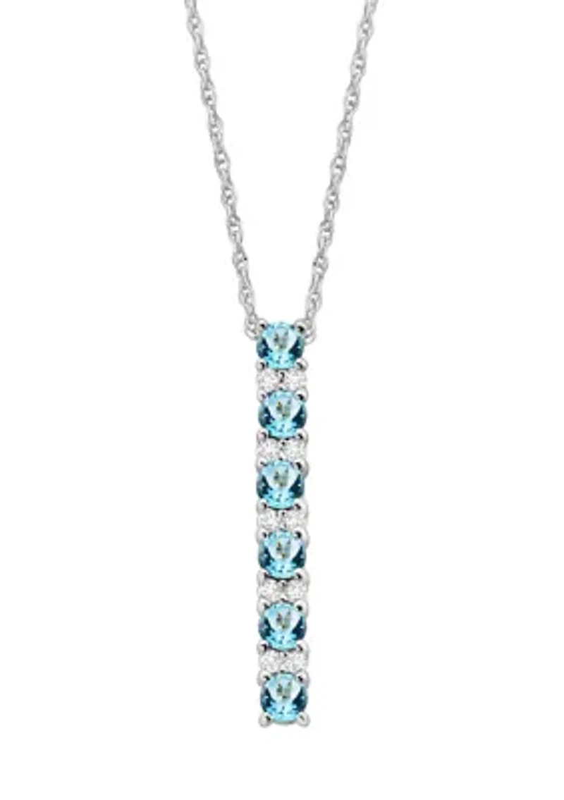 Swiss Blue Topaz and Created White Sapphire Necklace in Sterling Silver with 18" Cable Chain