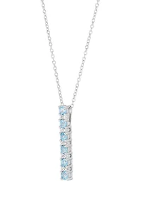 Swiss Blue Topaz and Created White Sapphire Necklace in Sterling Silver with 18" Cable Chain
