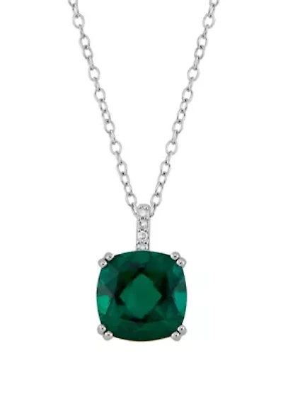 3 ct. t.w. Emerald and 1/10 ct. t.w. Diamond Chain Pendant Necklace in Sterling Silver