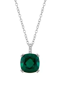 3 ct. t.w. Emerald and 1/10 ct. t.w. Diamond Chain Pendant Necklace in Sterling Silver