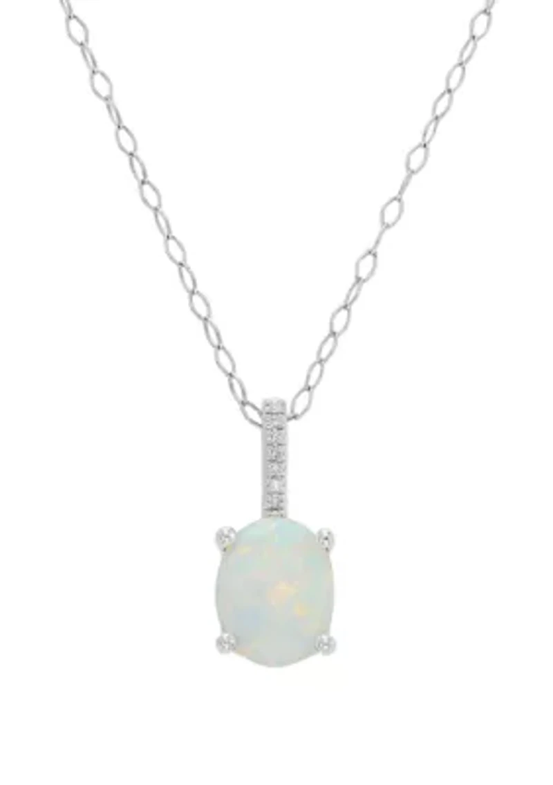 1 ct. t.w. Created Opal and 1/10 ct. t.w. Diamond Oval Pendant Necklace in Sterling Silver