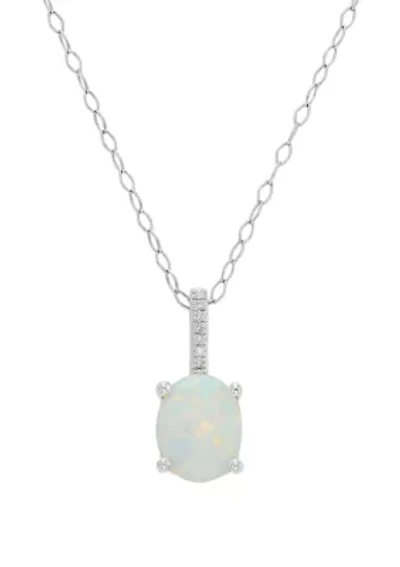 1 ct. t.w. Created Opal and 1/10 ct. t.w. Diamond Oval Pendant Necklace in Sterling Silver 