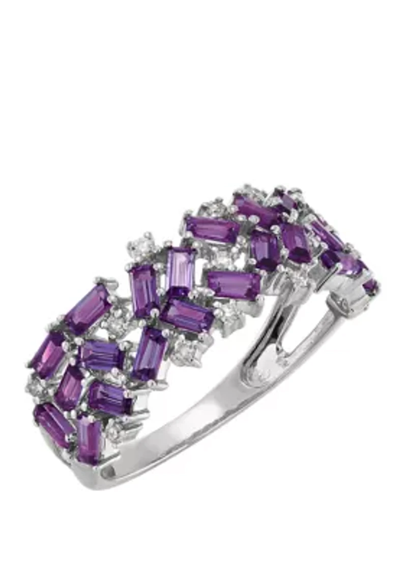  1/10 ct. t.w. Diamond Amethyst Ring in Sterling Silver  