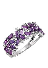  1/10 ct. t.w. Diamond Amethyst Ring in Sterling Silver  