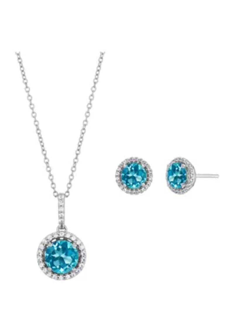 London Blue Topaz and Create White Sapphire Set in Sterling Silver