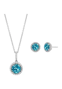 London Blue Topaz and Create White Sapphire Set in Sterling Silver