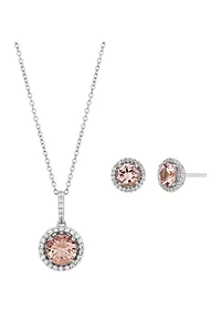 Nano Morganite and Created White Sapphire Pendant and Earrings Set in Sterling Silver