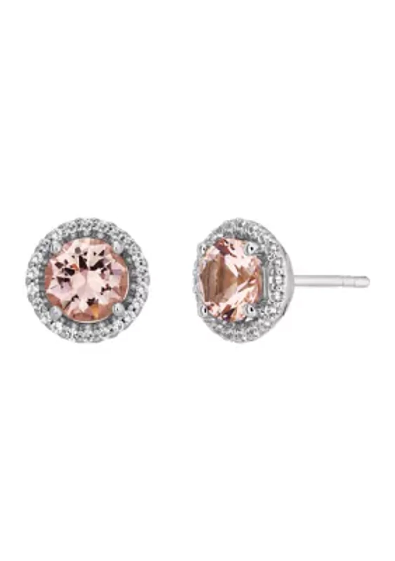 Nano Morganite and Created White Sapphire Pendant and Earrings Set in Sterling Silver