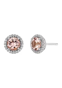 Nano Morganite and Created White Sapphire Pendant and Earrings Set in Sterling Silver