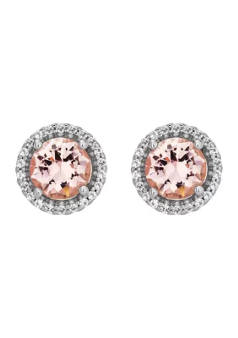 Nano Morganite and Created White Sapphire Pendant and Earrings Set in Sterling Silver