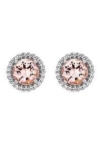 Nano Morganite and Created White Sapphire Pendant and Earrings Set in Sterling Silver