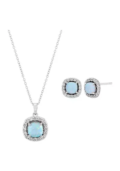 Lab Created Opal and Lab Created White Sapphire Pendant and Earrings Set in Sterling Silver