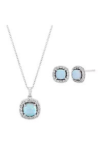 Lab Created Opal and Lab Created White Sapphire Pendant and Earrings Set in Sterling Silver