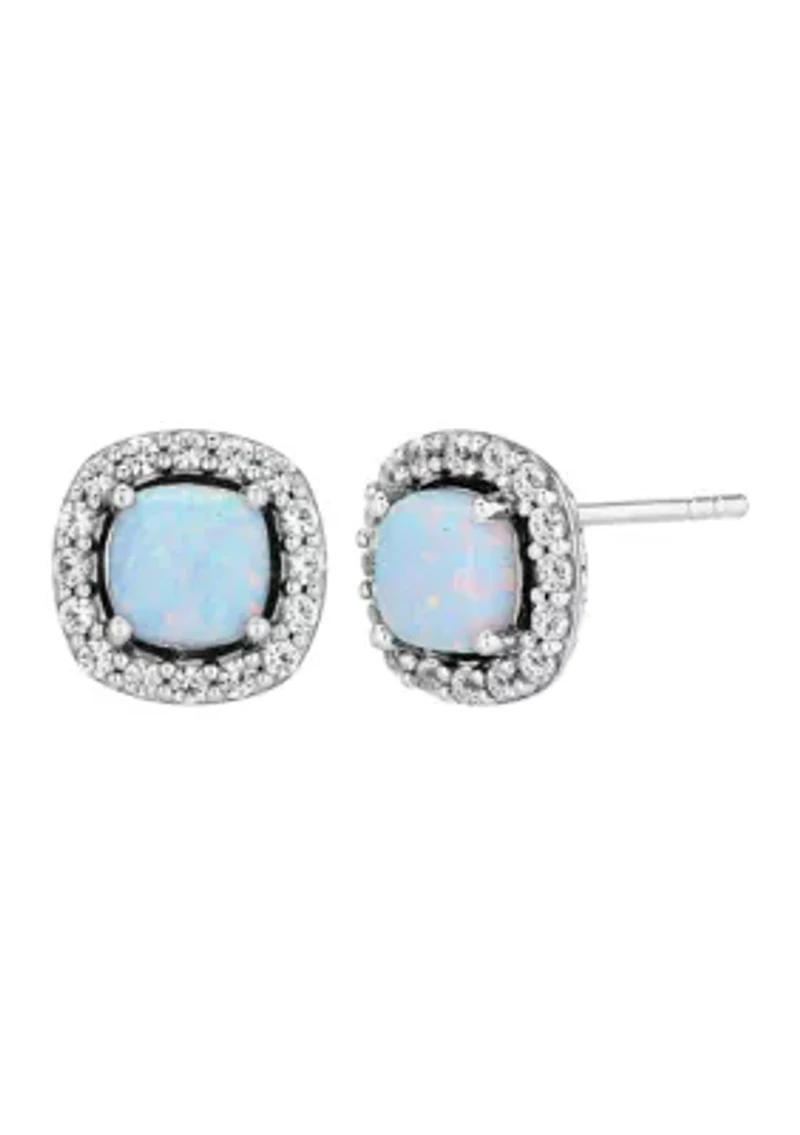 Lab Created Opal and Lab Created White Sapphire Pendant and Earrings Set in Sterling Silver