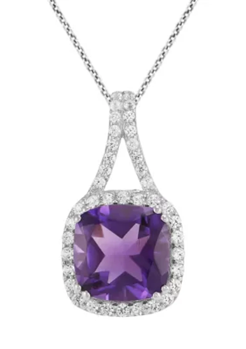 Amethyst and Created White Sapphire Pendant in Sterling Silver