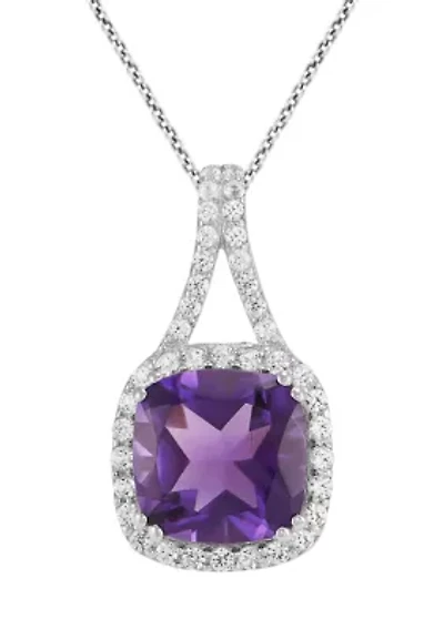 Amethyst and Created White Sapphire Pendant in Sterling Silver