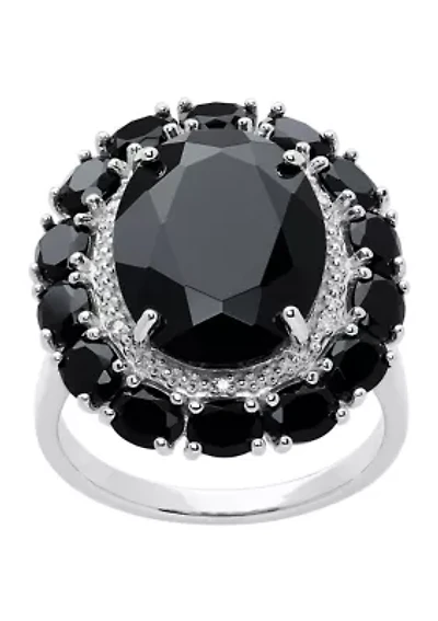 Onyx and Diamond Ring in Sterling Silver