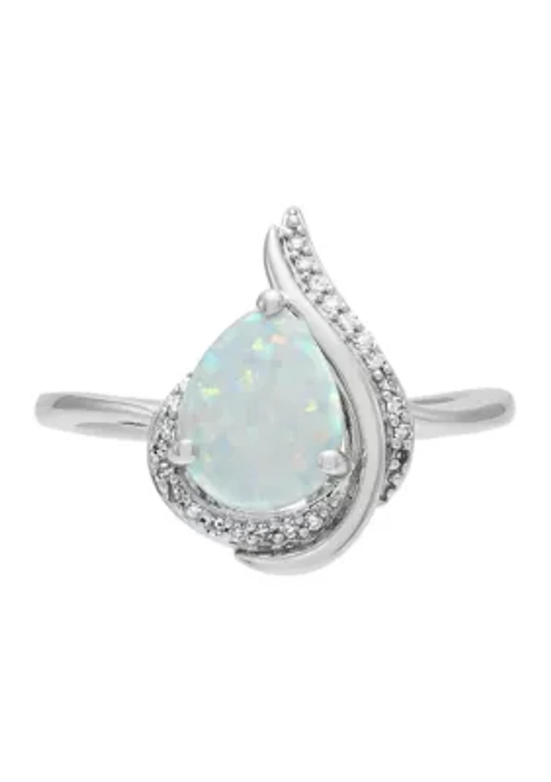 1/10 ct. t.w. Diamond and Lab Grown Opal Ring in Sterling Silver