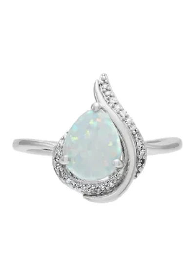 1/10 ct. t.w. Diamond and Lab Grown Opal Ring in Sterling Silver