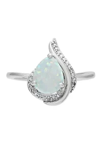 1/10 ct. t.w. Diamond and Lab Grown Opal Ring in Sterling Silver