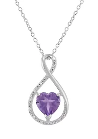 Heart Shape Amethyst and Diamond Accent Pendant Necklace with 18" Cable Chain in Sterling Silver
