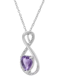 Heart Shape Amethyst and Diamond Accent Pendant Necklace with 18" Cable Chain in Sterling Silver