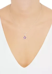 Heart Shape Amethyst and Diamond Accent Pendant Necklace with 18" Cable Chain in Sterling Silver