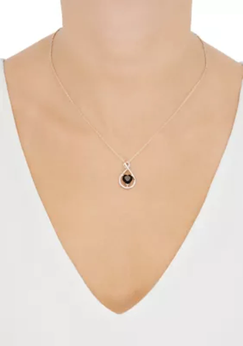 Heart Shape Onyx and Diamond Accent Pendant Necklace with 18" Cable Chain in Sterling Silver