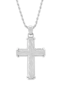 Rope Twist Design Cross Pendant with 20" Box Chain in Sterling Silver