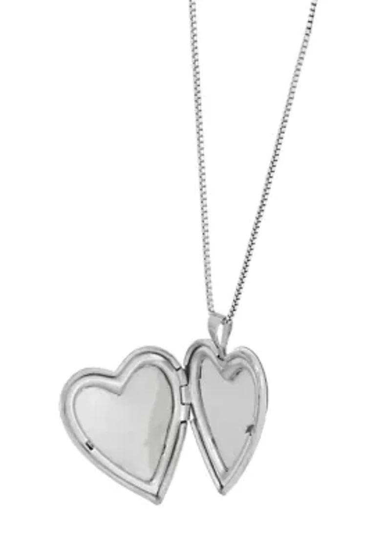 Heart Locket with 18" Box Chain Necklace in Sterling Silver