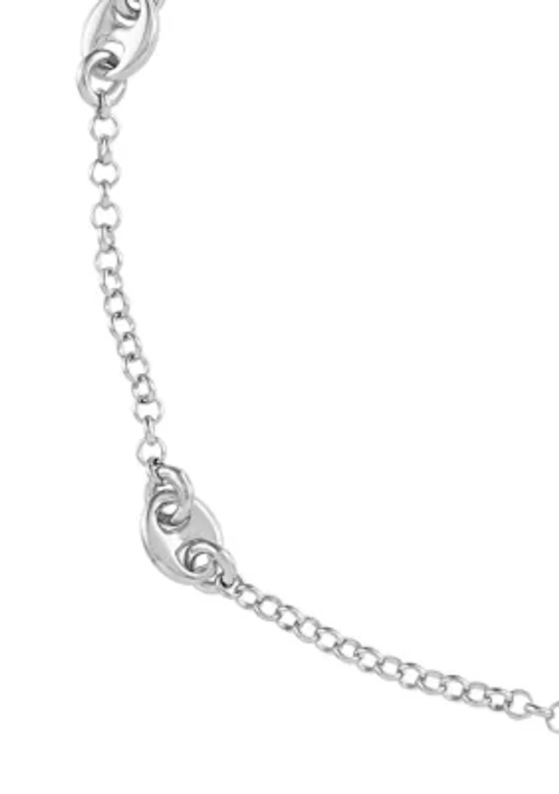Mariner Station Cable Chain Anklet in Sterling Silver