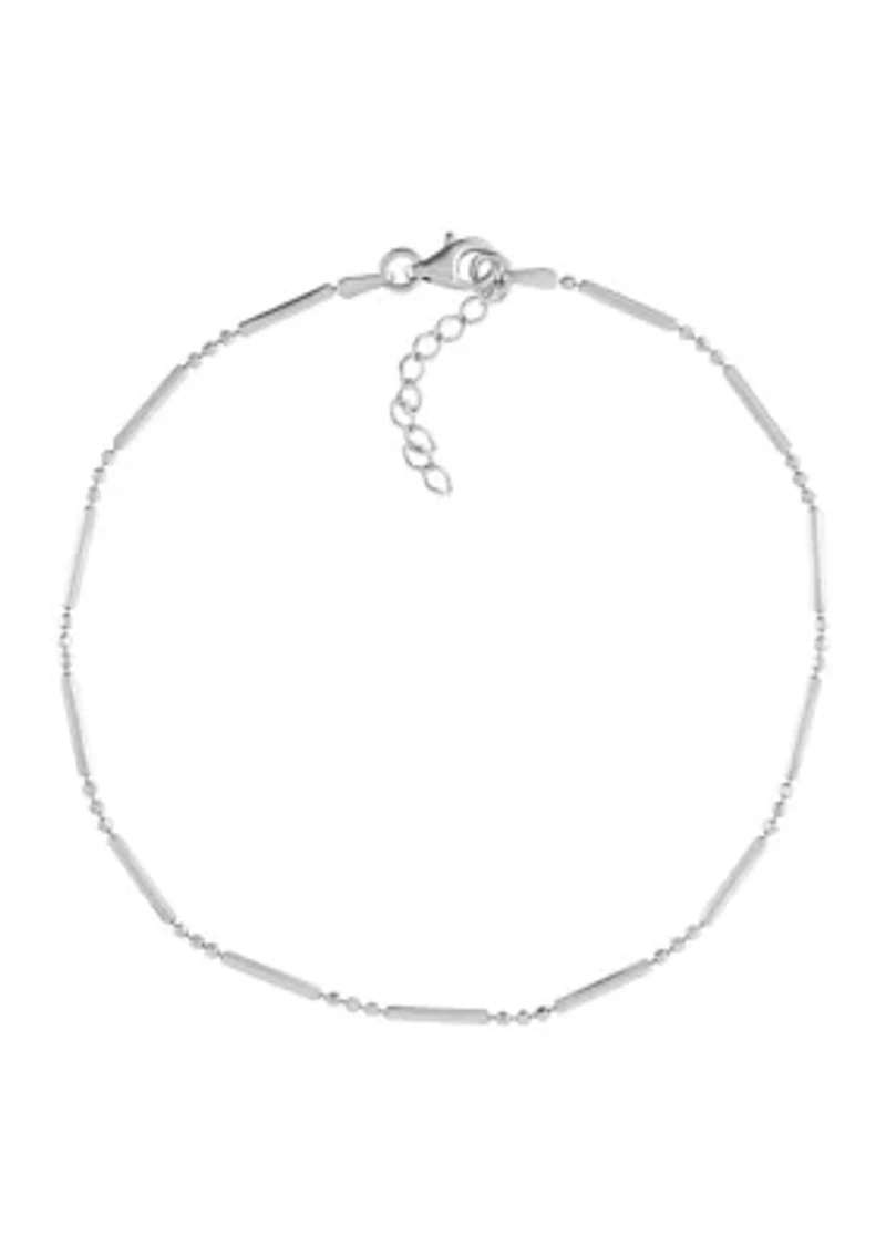 Long Bar and Beads Links Anklet in Sterling Silver