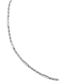 Solid Spiga with Tube Bar Station Chain Anklet in Sterling Silver