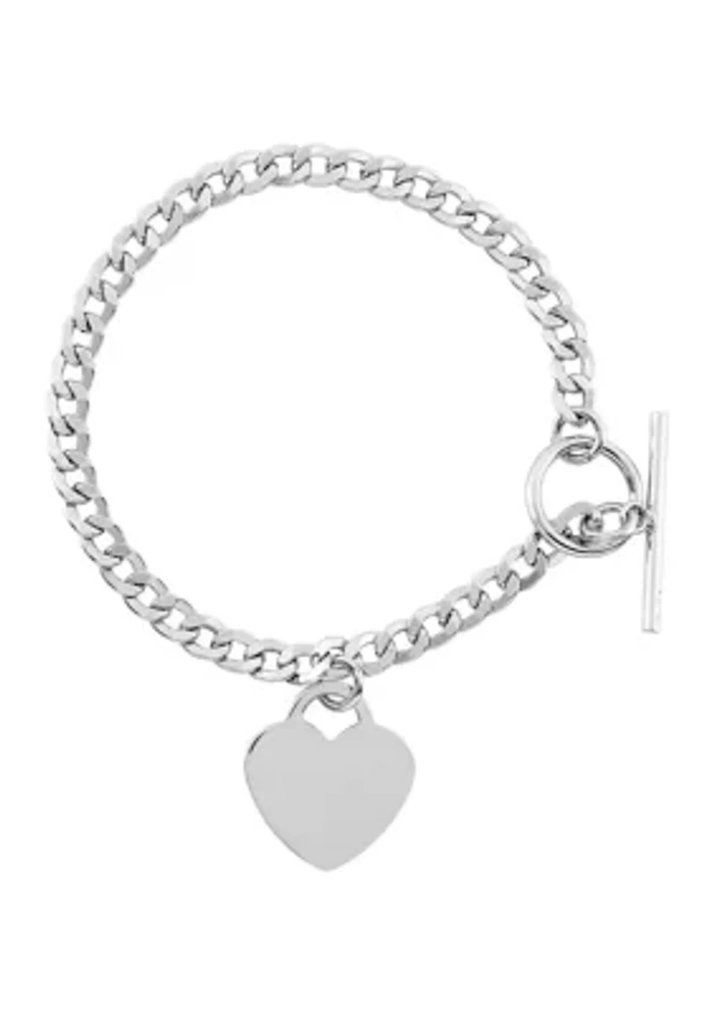 Dangle Flat Heart Toggle Bracelet in Sterling Silver